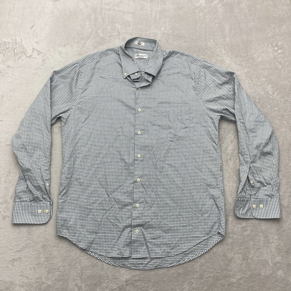 Peter Millar Shirt Mens Large L Blue White Gray Crown Soft Long Sleeve Button Up